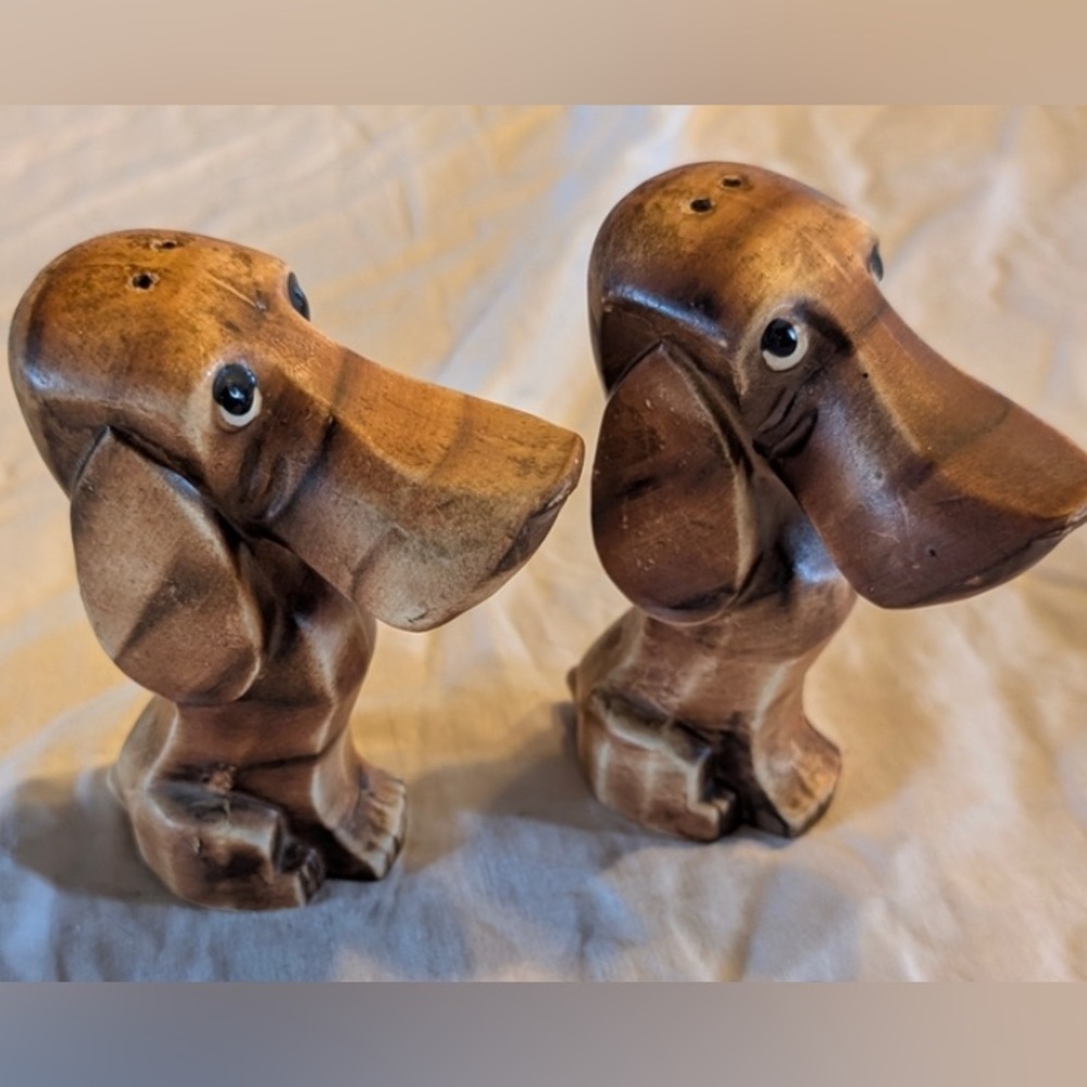 Vintage Brown Ceramic Dog Salt and Pepper Shakers